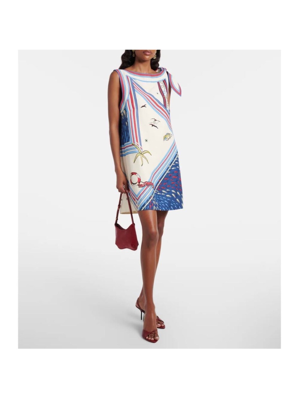 Alemais Apollo Bow Detail Printed Mini Dress Red Blue Size 2